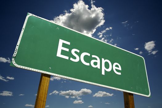 Escape Road Sign with dramatic clouds and sky.