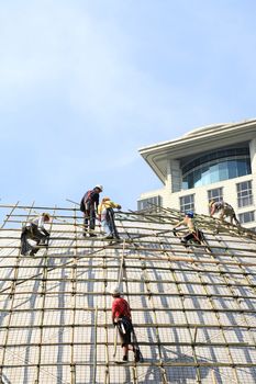 building a scaffold with bamboo in Hong Kong