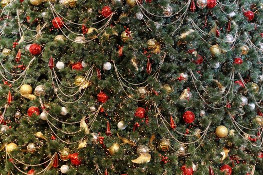 Christmas tree background with many decorations