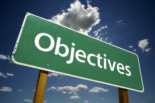 Objectives Road Sign with dramatic clouds and sky.