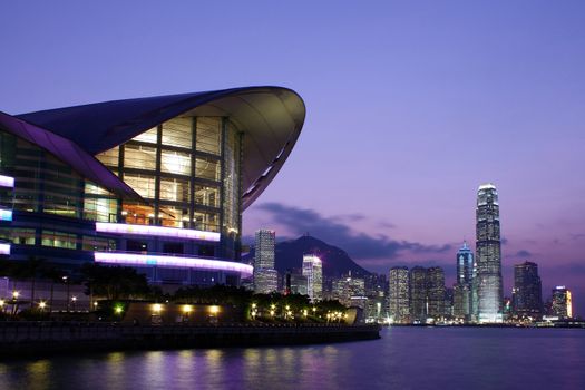 Hong Kong Convention and Exhibition Centre at night
