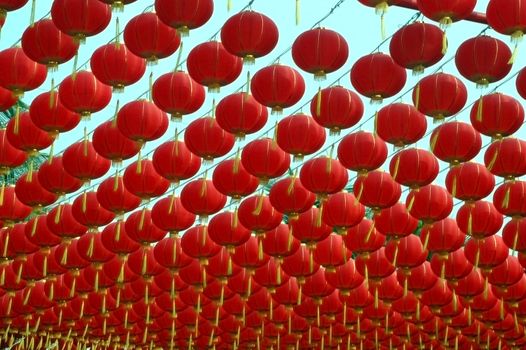 Shanghai - traditional Chinese decoration for New Year - hundreds of red lantern.