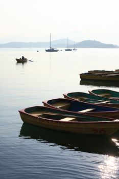 Rowboat on the sea in Hong Kong