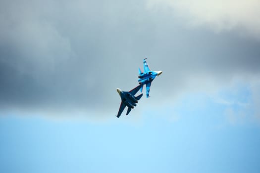 Aerobatic group "Russian Knights". Air show, Novosibirsk. Flenker SU-27