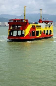 Colorful ferry at the sea in Penang Island Malaysia