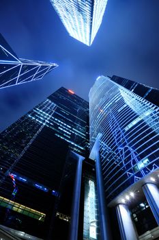 Business buildings at night