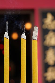 three incenses in chinese temple