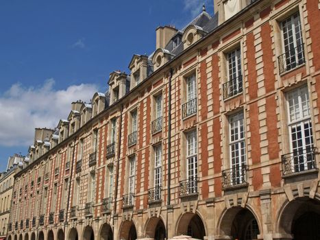 view of residences arond the Vosges Square in Paris