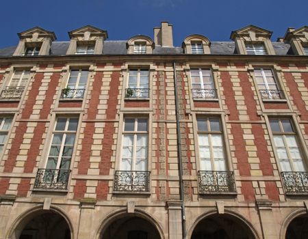 view of residences arond the Vosges Square in Paris