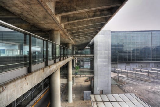 footbridge in Hong Kong airport