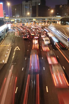 Traffic jam in Hong Kong at night