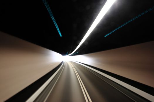 highway tunnel , motion blured
