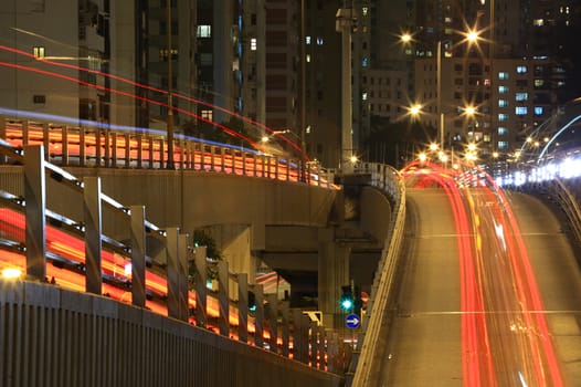 Hong Kong freeway system at night