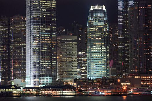 business buildings at night in Hong Kong