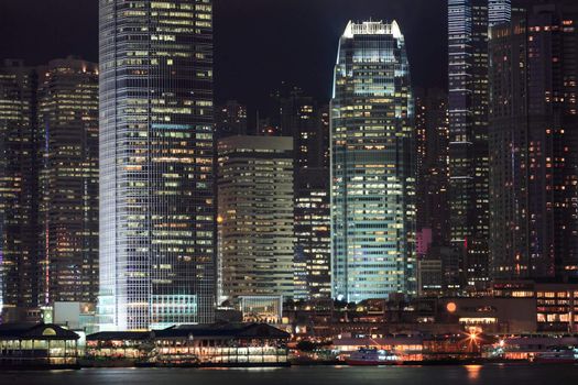business buildings at night in Hong Kong