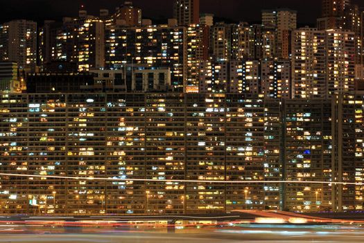 Apartment block at night, Hong, Kong