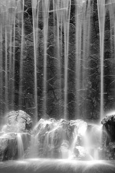 waterfall background, black and white