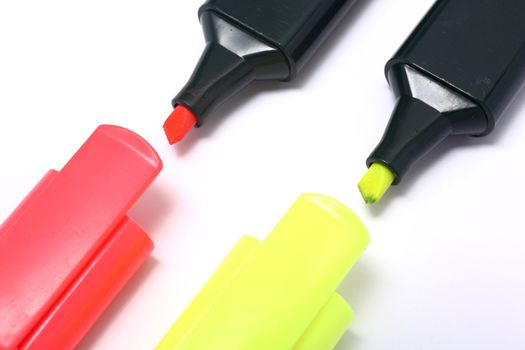 fluorescent markers on white background