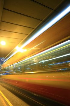 fast moving bus at night