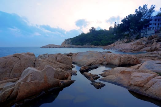 sunset on coast, in Cheung Chau, Hong Kong