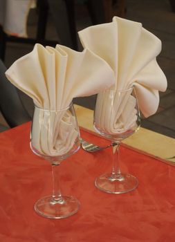 folded table towels at the restaurant