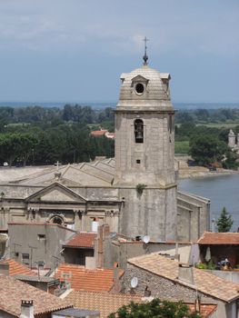 Bell tower in Arles in Provence city of Arles