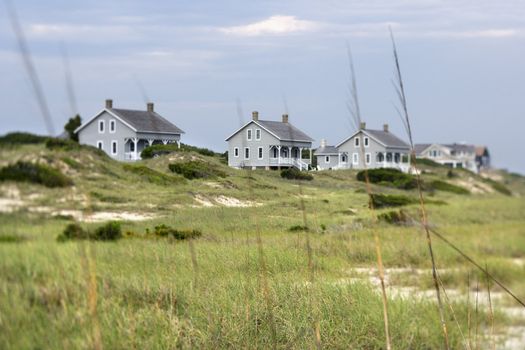 Scenic houses at coast of Bald Head Island, North Carolina.