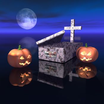 pumpkins and empty grave during the halloween's night
