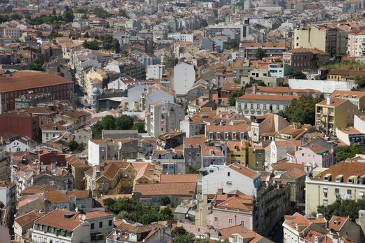 Aerial view of buildings in Lisbon, Portugal.