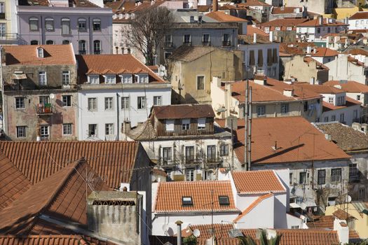 Aerial view of buildings in Lisbon, Portugal.