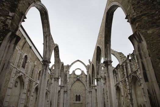 Open roof of Igreja do Carmo ruins in Lisbon, Portugal.