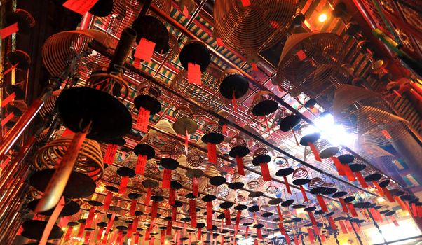 many incense in Man Mo Temple. Hong Kong