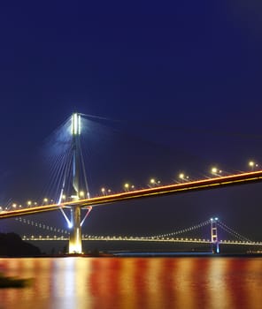 Ting Kau Bridge and Tsing ma Bridge at evening, in Hong Kong