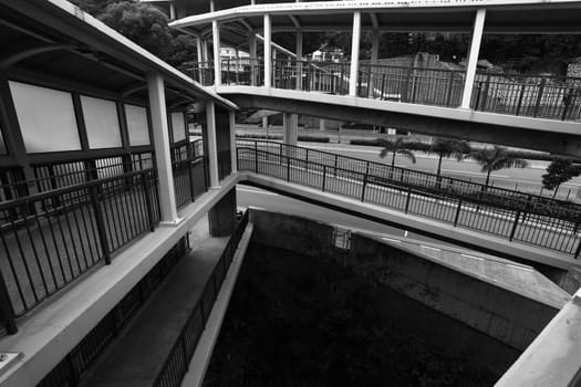 foot bridge in Hong Kong, black and white