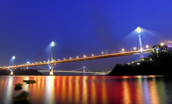 Ting Kau Bridge and Tsing ma Bridge at evening, in Hong Kong