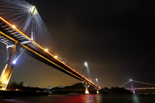 Ting Kau Bridge and Tsing ma Bridge at night, in Hong Kong