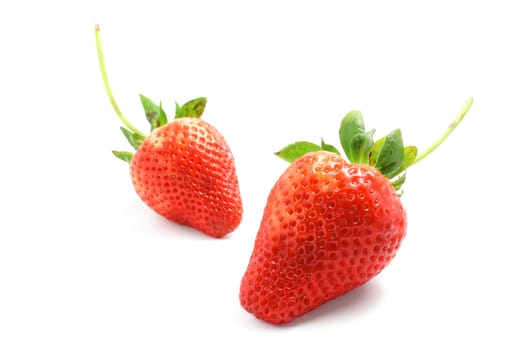 two strawberries on white background