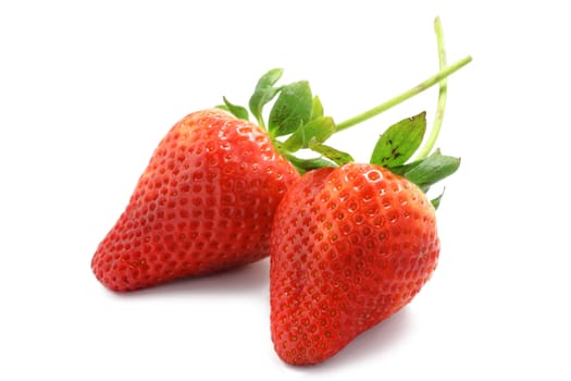 two strawberries on white background