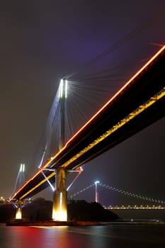 Ting Kau Bridge and Tsing ma Bridge at evening, in Hong Kong