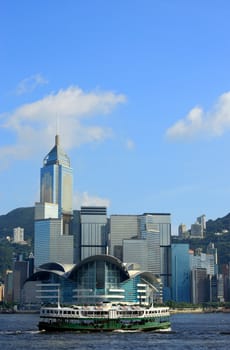 Hong Kong skyscraper with ferry