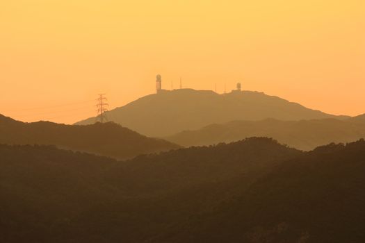 Power lines and radio station on the mountains