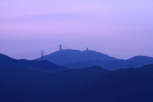 Power lines and radio station on the mountains