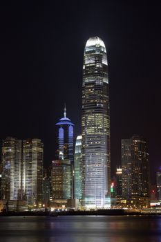 Hong Kong International Finance Center photographed at night