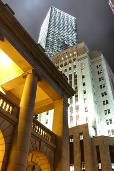 Hong Kong At Night with old and new buildings