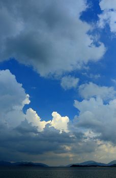 blue sky with many clouds, after storm