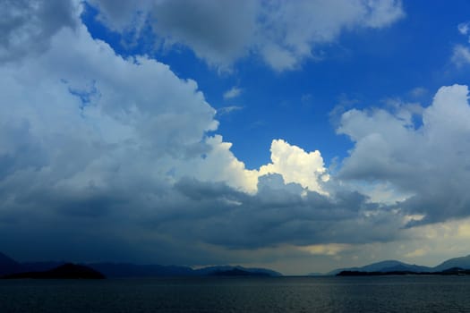 blue sky with many clouds, after storm