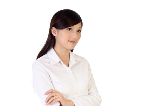 Beautiful Asian businesswoman portrait on white background.