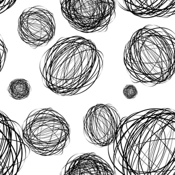 black pencil scribble ball with seamless pattern background