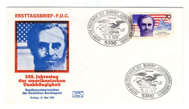 GERMANY - CIRCA 1976: vintage special letter with special postmarks on the occasion of 200 years of american independence, germany circa in 1976