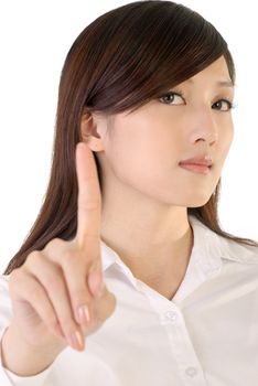 Reject gesture of business woman image on white background.